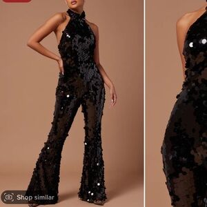 Black Sequin Halter Jumpsuit